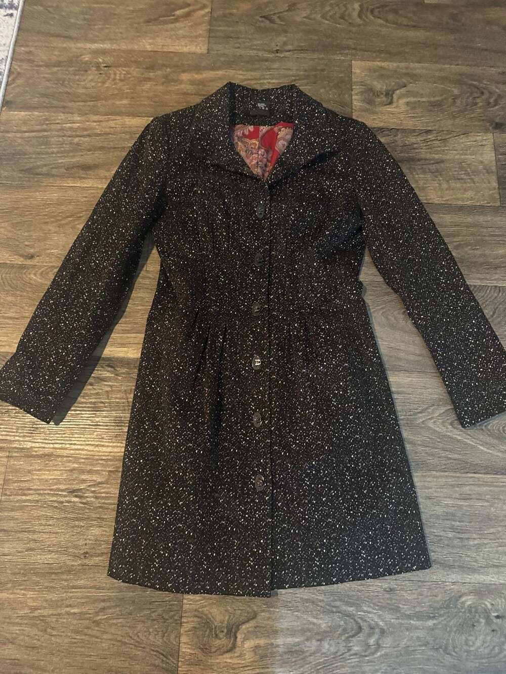 Etcetera Speckled Tweed A-Line Coat with Paisley Lining artsy whimsy